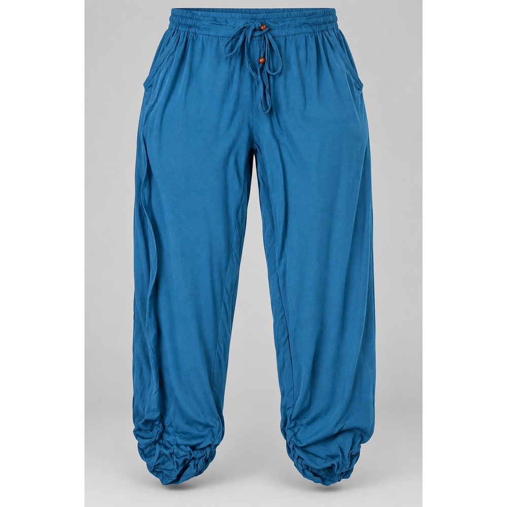 Santiki Teal Blue Harem Pants Ruched Ankle Drawstring ST-4946-1743 Small NEW